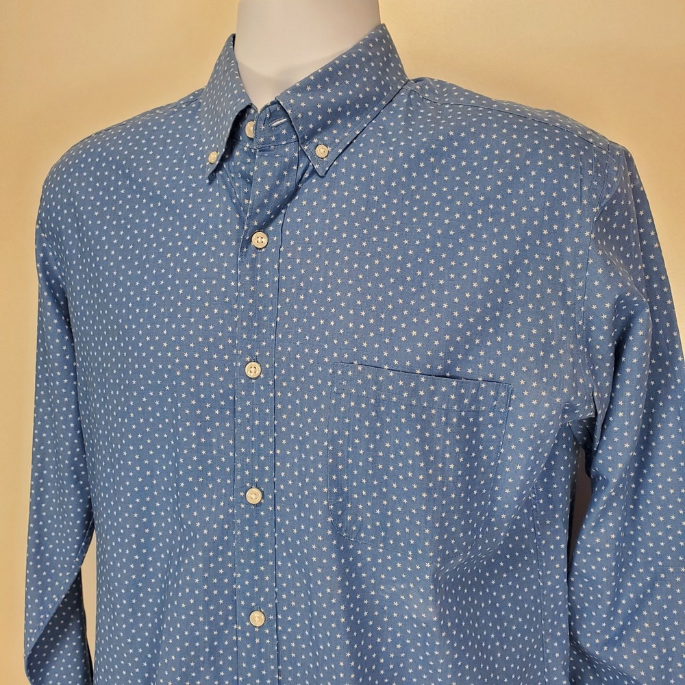 J Crew Slim Fit Dress Shirt Blue‎ Stars Button Up Long Sleeve Mens Medium